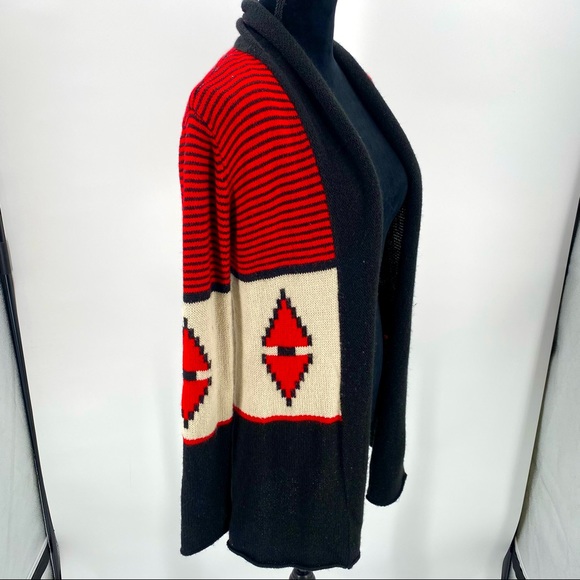 BB Dakota Cardigan Sweater S Black Red Aztec Wool Knit - Picture 1 of 12